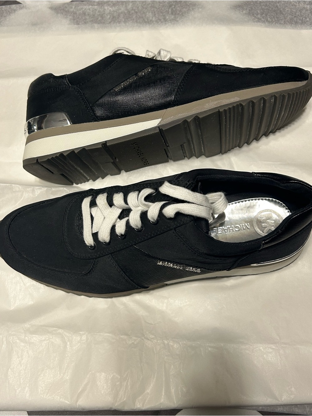 Michael Kors Women’s Black Sneakers with White Laces and Silver Accent